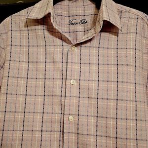 TASSO ELBA Men's Long Sleeve Pink Plaid Button Down Shirt S 14"-14"1/2